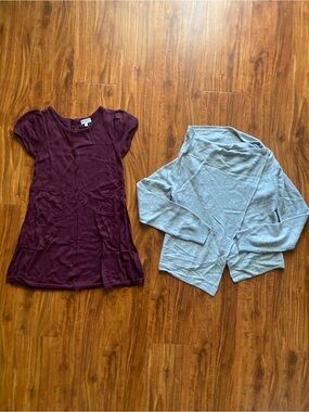 Splendid Girls Plum Short Sleeve Knit Dress  + Gray Soft Cardigan Size 6X Girly